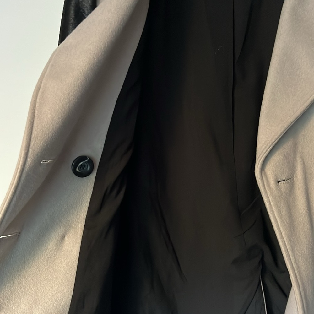 Double breasted wool and calf skin leather pea coat size large - Picture 6 of 7